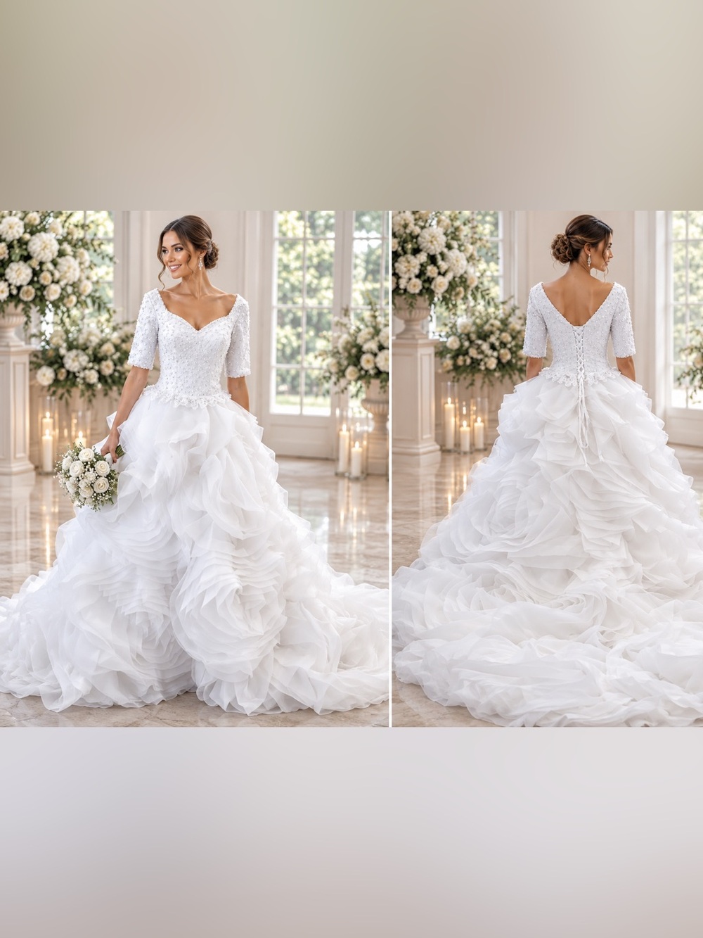 Elegant White Ruffled Ball Gown Wedding Dress